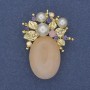 Accent Brooch-Pendant with Pink Quartz, Rhinestones and Pearls (synthetic) Gold-Tone 40x30mm+
