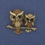 Owl Brooch Pendant, Yellow Crystals, Gold-tone Metal 37x29mm+