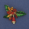 Brooch-Pendant New Year Sprig with Bow and Bell, enamel, crystals, golden metal, 44×30 mm+