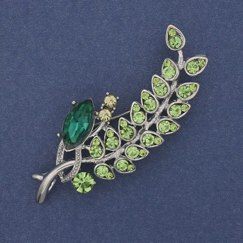 Brooch 'Twig' with multicolored crystals on silver metal 66x26mm +