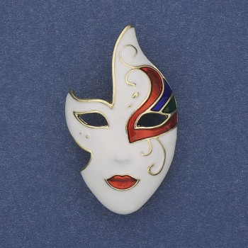 Брошка Маска біла чорна червона емаль золотистий метал 40х23мм+