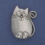 Cat Brooch-Pendant, Silver Metal, 37x29 mm+