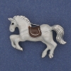 Horse Brooch-Pendant White Enamel Silver-Toned Metal 46x28mm+
