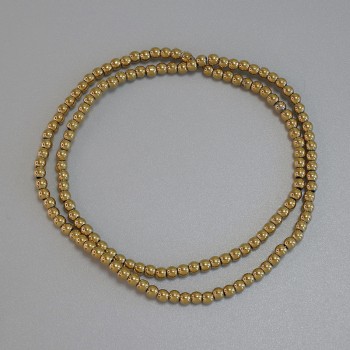 Gold-colored hematite beads, smooth 3mm round beads on a thread, length approximately 39 cm