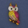 Brooch «Owl» with iridescent, yellow and pink rhinestones enamel on gold-tone metal 31×38 mm+