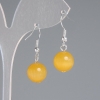 Orange Cat's Eye Earrings, Smooth Ball, 11.5 mm Diameter, 30 mm Length, Silver-Toned Metal