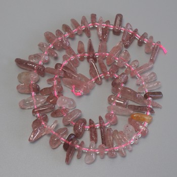 Strawberry Quartz Chip Beads, diameter 10-20×5-7 mm ±, 3 mm seed beads ±, length 40 cm ± on thread