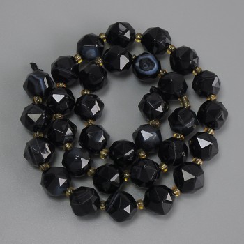Faceted Agate Beads, 10×9 mm diameter, 3 mm seed beads, 37 cm length on thread