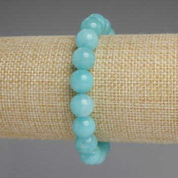 Aquamarine Bracelet with Smooth Beads, 10 mm Diameter, Approx. 18 cm Length, Stretch