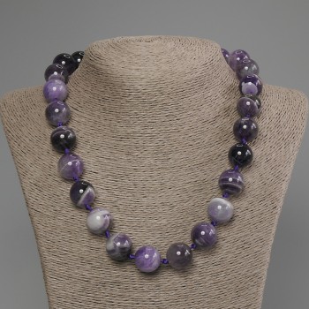 Amethyst Chevron Necklace with Smooth Beads, 16 mm Diameter, 50 cm Length with Clasp