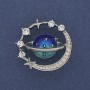 Planet Brooch with enamel, white crystals, silver metal, 30mm+