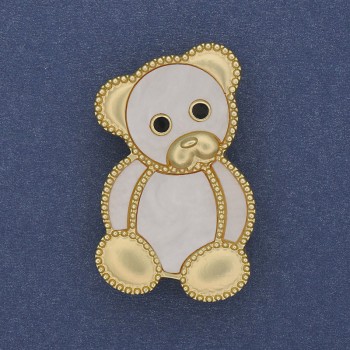 Bear Brooch-Pendant White Pearlized Gold-Tone Metal 38x24mm+
