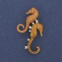 Seahorse Brooch beige enamel white rhinestones gold-tone metal 22×41 mm+