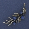 Twig Brooch with Blue Cat's Eye, Gray Rhinestones, 67x26mm, Silver-Toned Metal
