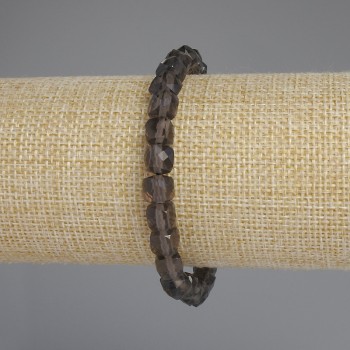 Smoky quartz bracelet with faceted cubes, 7x7 mm diameter, 18 cm length