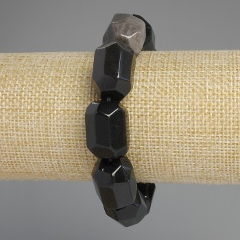 Браслет з натурального каменю Обсидіан сріблястий багатогранники, діаметр 20х15-16мм+-, довжина 18см +