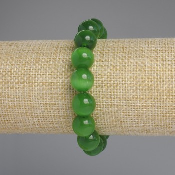 Cat's Eye Bracelet with Smooth Beads, 9.5 mm Diameter, 18 cm Length, Elastic
