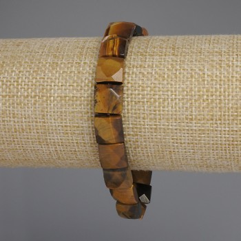 Tiger's Eye Bracelet with Faceted Square Beads, 10 mm, 18 cm, Elastic