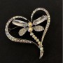 Dragonfly Brooch, silver metal, white and petrol crystals, diameter 60mm+