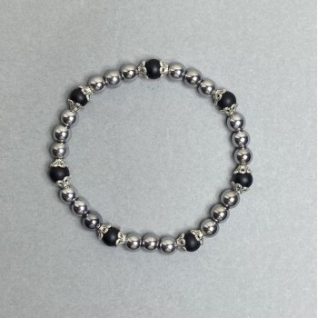 Terahertz and Shungite Bracelet with 6mm Beads ±, Metal Inserts, 18 cm Stretch