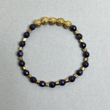 Браслет Авантюрин Синій пісок гранована кулька 6мм+- Гематит стріла3, 5х3, 5мм+- з вставками, довжина 18см стрейч