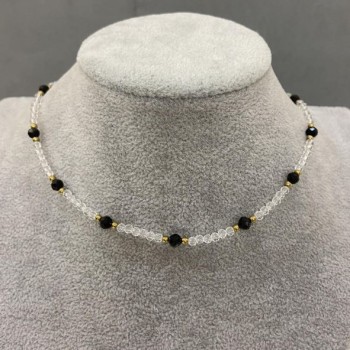 Choker Czech Crystal Faceted Rondelle 3x2.5 mm + Tourmaline Bead 4 mm, Length 38 cm with 5 cm Extender Chain