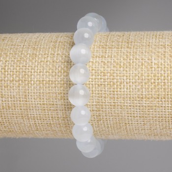 Gray Cat's Eye Bracelet, smooth beads, 9.5 mm diameter, 18 cm length, stretch