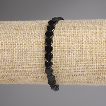 Smoky Quartz Heart Bracelet 6mm, 18 cm length, stretch