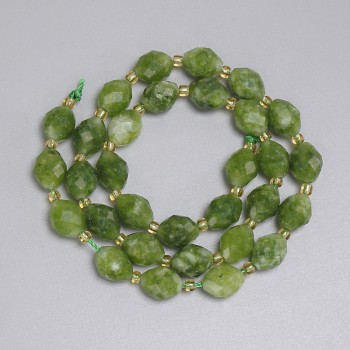 Jadeite Beads, Faceted Seed Beads 10x8 mm, 3 mm Beads, Length About 38 cm, On Thread