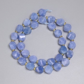 Aquamarine Beads, Faceted Diamond Shape 10x9 mm +/-; 3 mm Beads +/-; Length 39 cm +/- on Thread