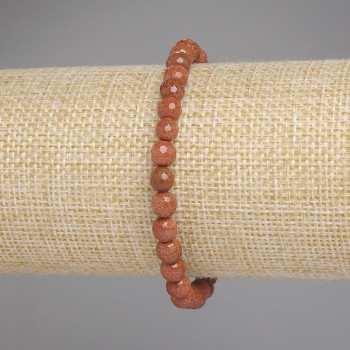 Aventurine Bracelet 'Golden Sand' with Faceted Beads, 6 mm Diameter, 18 cm Length, Stretch