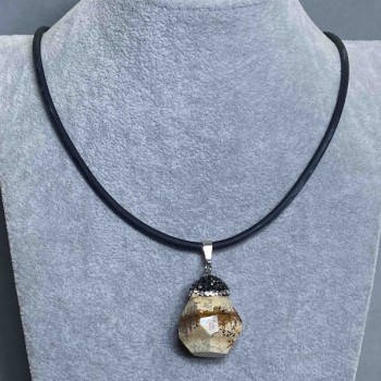 Кулон Яшма 40х22мм(+-) на каучуковому шнурку, довжина 60см +5см подовжуючий ланцюжок