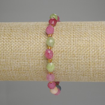 Bracelet with Faceted Tourmaline Beads 8x6 mm and 3 mm Seed Beads, 18 cm Length