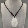 Teardrop pendant with white quartz 55x35mm (+-) on a cord with a carnelian bead, 65 cm long+