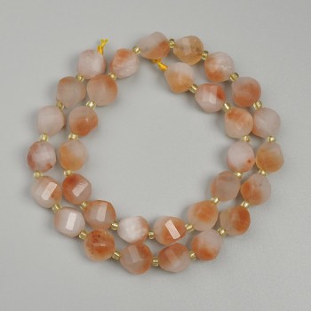 Carnelian beads, faceted rhombus shape, 10x9 mm, 3 mm seed beads, length 38 cm on thread