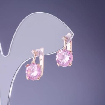 Earrings with pink crystals 16x9 mm in gold-toned metal