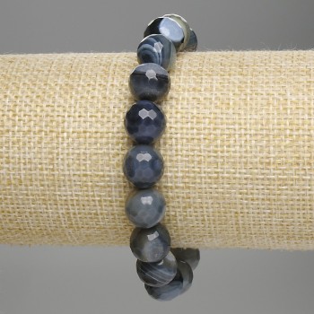 Agate Bracelet with Faceted Beads, 10mm Diameter, 18cm Length, Stretch