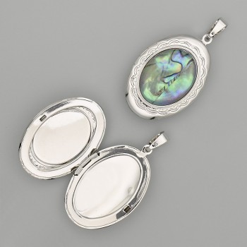 Haliotis Pendant, Oval, Silver-Toned Metal, 45x25 mm +/- for Photo Storage