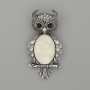 Owl brooch pendant with mother-of-pearl, 60 x 29 mm +/- black crystals, silver-tone metal