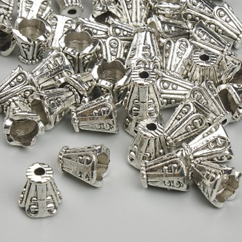 End cap finding, 8×6.5 mm, hole Ø 1.8 mm, silver metal color, package approx. 20 g (~45 pcs)
