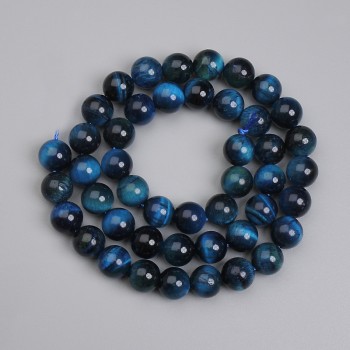 Azure Tiger's Eye Beads, Smooth Round 8mm, 38 cm Length on Thread
