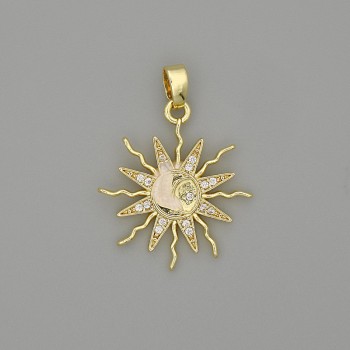 Star Pendant in Gold-Tone Metal with White Crystals, 26×20 mm