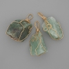 Fluorite pendant with raw stone in golden wire wrap, 44x20 mm, Assorted Sizes