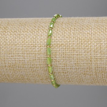 Bracelet with Czech Crystal, Faceted Cylinders 5×3 mm and 2 mm Beads, 18 cm Elastic