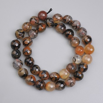 Dragon's Veins Agate Beads, Faceted Round Bead, 10mm Diameter, About 36cm Long on a Thread