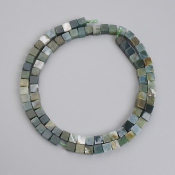 Green Jasper Cube Beads, diameter 4.5x4.5 mm, on a thread, length 39 cm+