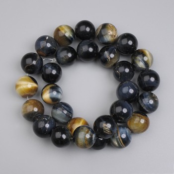 Hawk's Eye Beads - Smooth Round Beads, 14 mm Diameter, on Thread, 38 cm Length