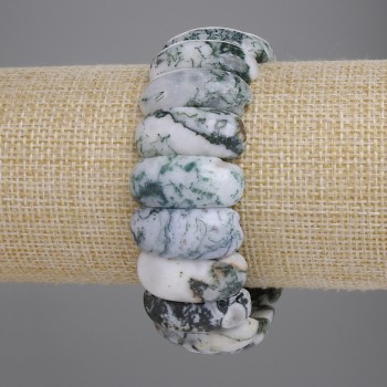 Moss Agate Bead Link Bracelet, diameter 25×11 mm, length 18 cm, stretch