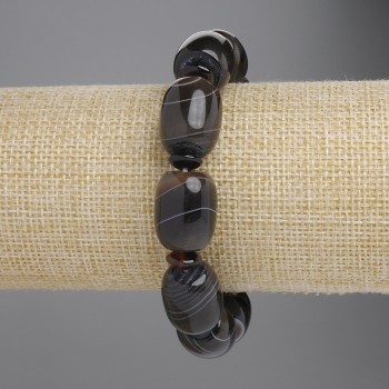 Agate barrel bracelet, 18x14 mm barrel beads and 6x3 mm rondelles, length 18 cm, stretch