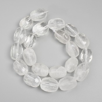 Faceted Rock Crystal Barrel Beads, 16–19×11–15 mm, on thread, 40 cm length